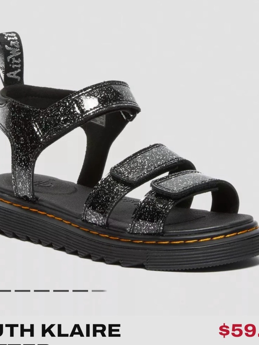 Dr. Martens Kids Black Glitter Velcro Sandals